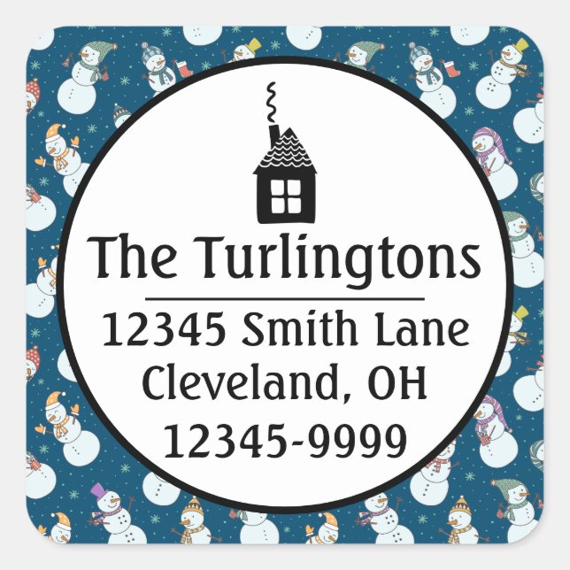 Kinder Weihnachten Niedlicher Schneemann in Hats R Quadratischer Aufkleber (Vorderseite)