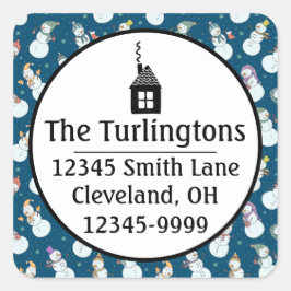 Kinder Weihnachten Niedlicher Schneemann in Hats R Quadratischer Aufkleber