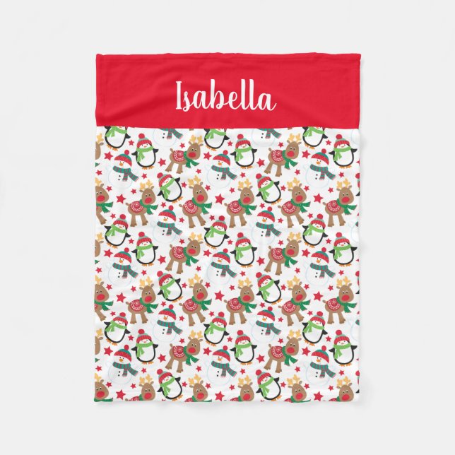Kinder Weihnachten Snowman Rentier Personalisiert Fleecedecke (Vorderseite)
