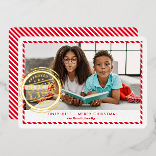 KINDER WEIHNACHTS FOTO lustig Nice List Stempel ro Folien Feiertagskarte