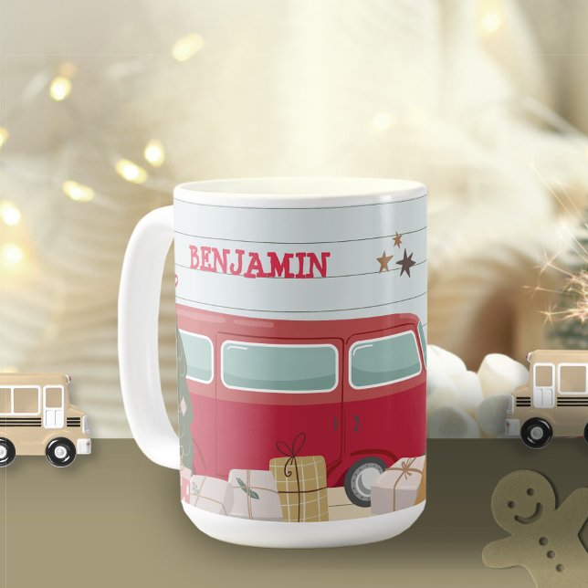 Kinder Weihnachtsbaum Adventure Bus Zelt Geschenke Kaffeetasse (Kids Christmas Tree Adventure Bus Tent Coffee Mug ©Susanne Sachers - Sunny Mind 🌞)
