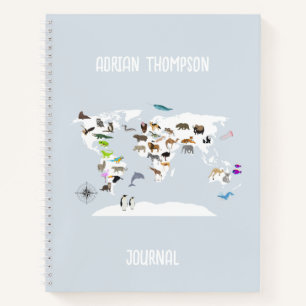 Kinder Weltkarte Tiere Journal Tagebuch