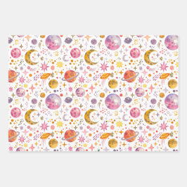 Kinder Weltraum Planet weiße Farbe Geschenk Geschenkpapier Set