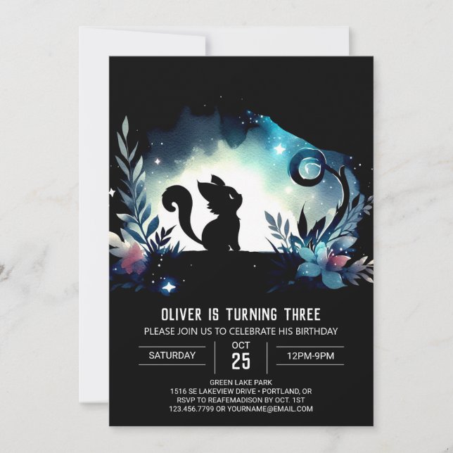 Kinder Whimsical Cat Geburtstag Einladung (Vorderseite)