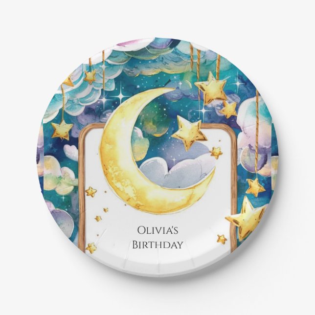 Kinder Whimsical Moon Geburtstag Pappteller (Vorderseite)