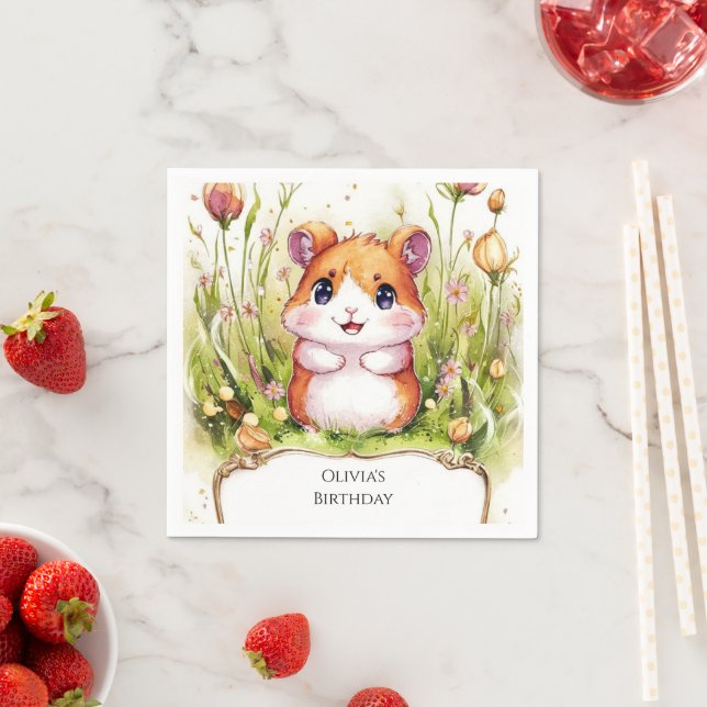 Kinder Whimsisches Hamster Geburtstag Serviette (Beispiel)