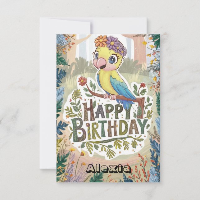 Kinder wünschen Papagei Digital zum Geburtstag Karte (Vorderseite)