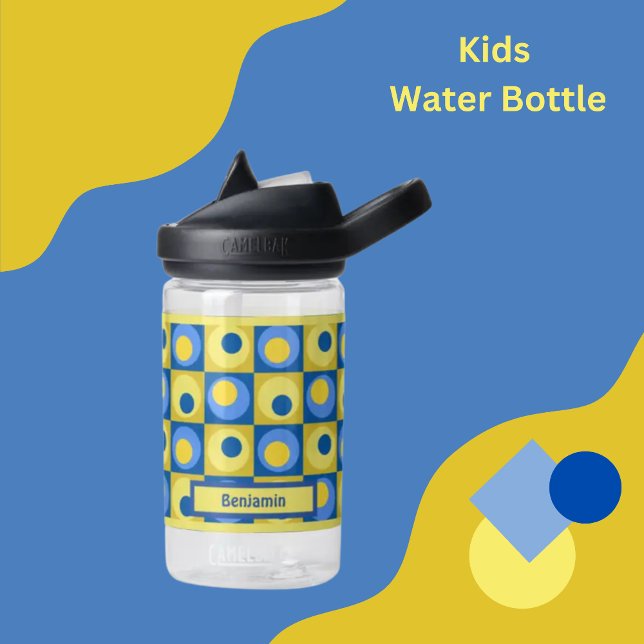 Kinder Yellow Blue Personalisiert Dot Square Thema Trinkflasche (Von Creator hochgeladen)