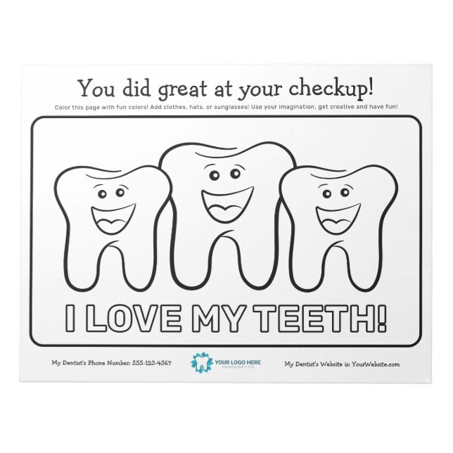 Kinder Zahnfärbeseite Notizblock (Vorderseite)