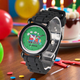 Kinder Zug Jungen Schwarz Benutzerdefinierter Name Armbanduhr