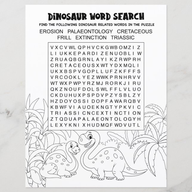 Kinderaktivität Dinosaurier Puzzle Word Suche (Vorderseite)