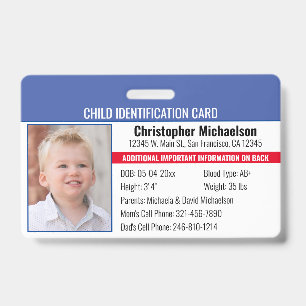 Kinderallergie-Foto-Identifikations-Notfall-ID Ausweis