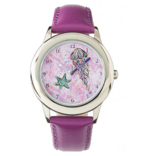 *~* KinderAquarell-Strand-Stern-Fisch-Qualle-Meer Armbanduhr