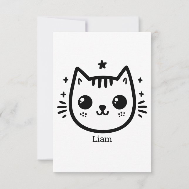 Kinderartiges Zeichn | Schwarz und Weiß | Minimali Dankeskarte (Vorderseite)