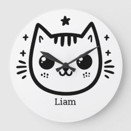 Kinderartiges Zeichn | Schwarz und Weiß | Minimali Große Wanduhr