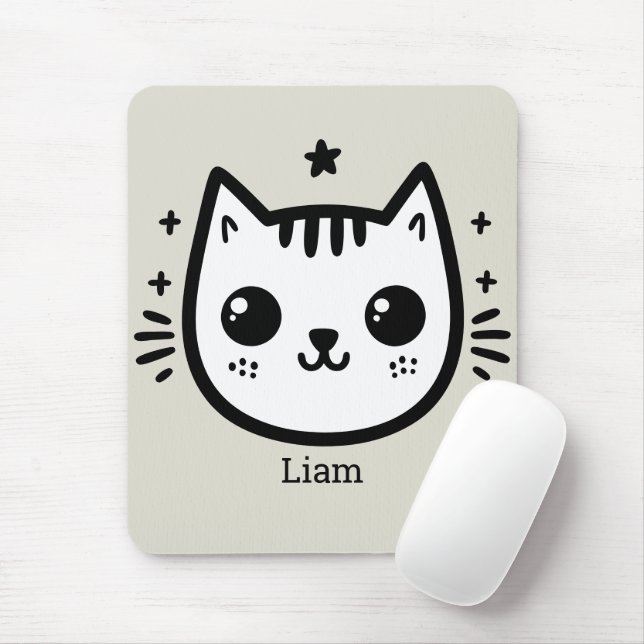 Kinderartiges Zeichn | Schwarz und Weiß | Minimali Mousepad (Mit Mouse)