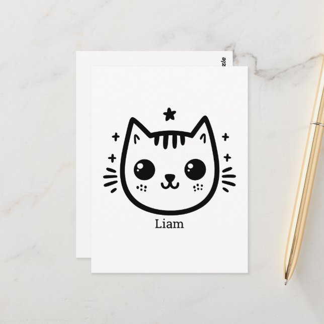 Kinderartiges Zeichn | Schwarz und Weiß | Minimali Postkarte (Vorderseite/Rückseite Beispiel)