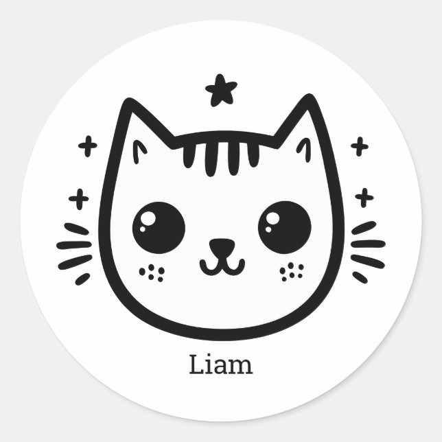 Kinderartiges Zeichn | Schwarz und Weiß | Minimali Runder Aufkleber (Vorderseite)