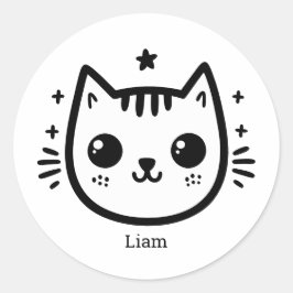 Kinderartiges Zeichn | Schwarz und Weiß | Minimali Runder Aufkleber