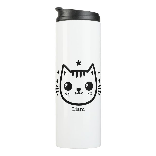 Kinderartiges Zeichn | Schwarz und Weiß | Minimali Thermosbecher (Nach rechts gedreht)