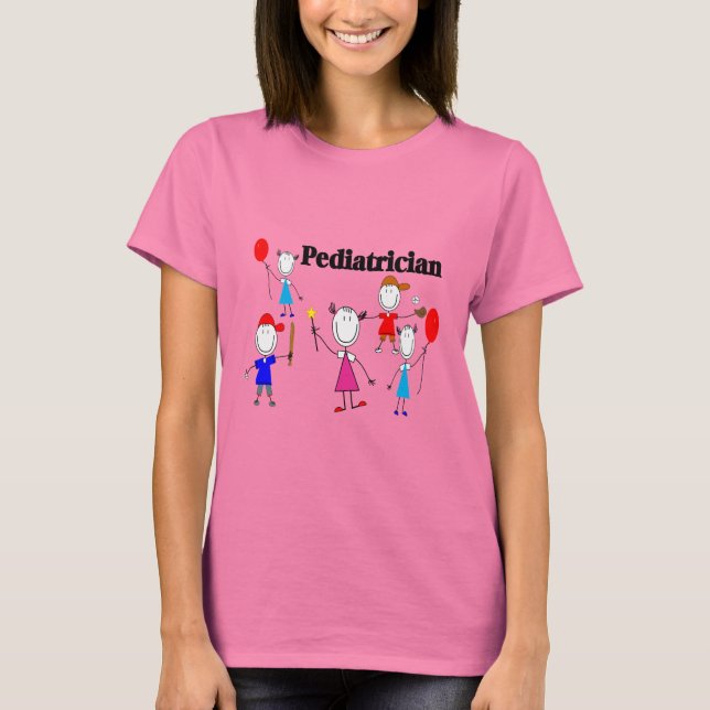 Kinderarzt gibt Kindern Stickpeople Designs T-Shirt (Vorderseite)
