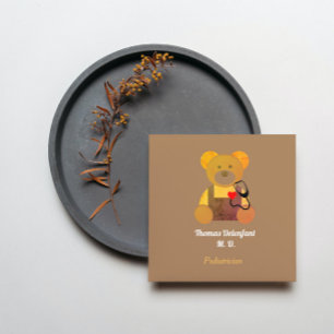 Kinderarzt - orangefarbene Teddy - Stethoskop Quadratische Visitenkarte