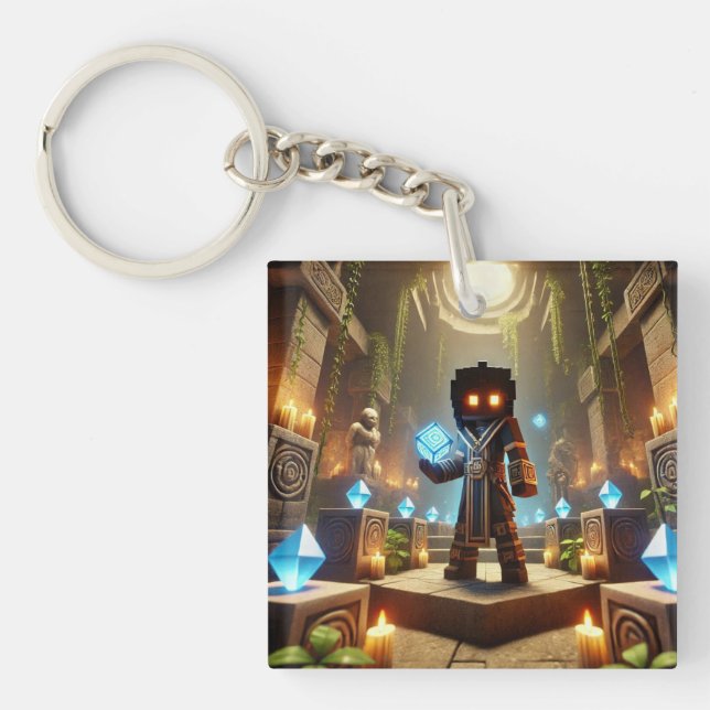 Kinderausweis-Tag Blockstyle Minecrafty Adventure Schlüsselanhänger (Vorderseite)