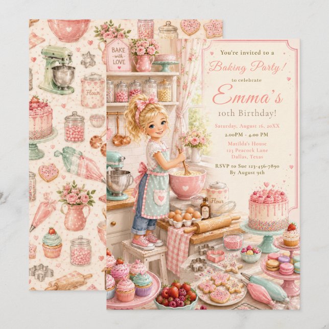 Kinderbacken zum Geburtstag Einladung (Vorne/Hinten)