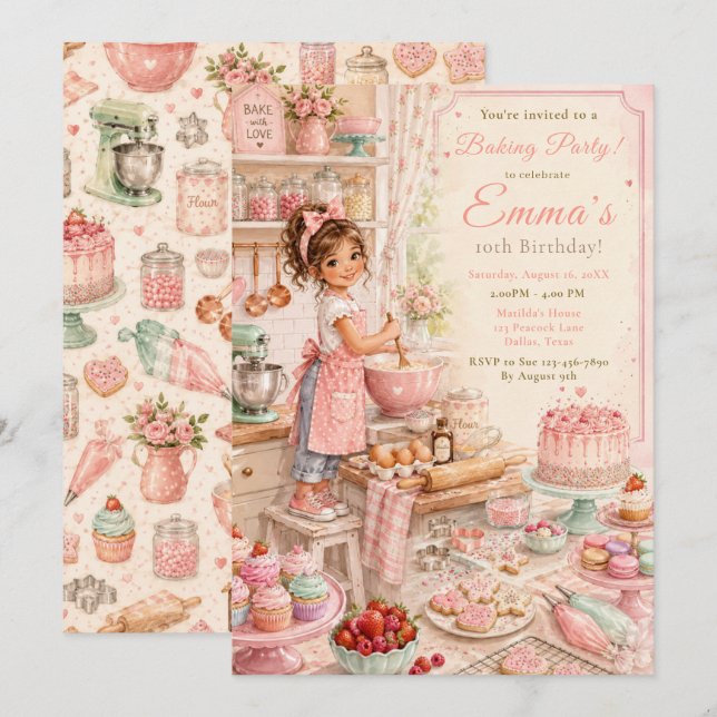 Kinderbacken zum Geburtstag Einladung (Vorne/Hinten)