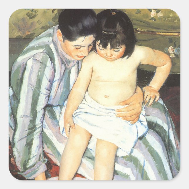 Kinderbad von Mary Cassatt Vintager Impressionismu Quadratischer Aufkleber (Vorderseite)