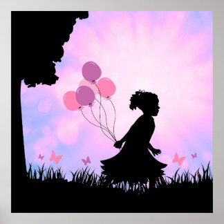 Kinderballoons Silhouette Schmetterlinge Mauer Kun Poster