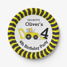 Kinderbau 4. Geburtstag personalisierte Platte Pappteller