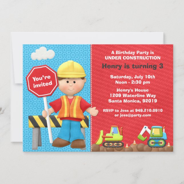 Kinderbau Geburtstagspartei Einladung (Vorderseite)