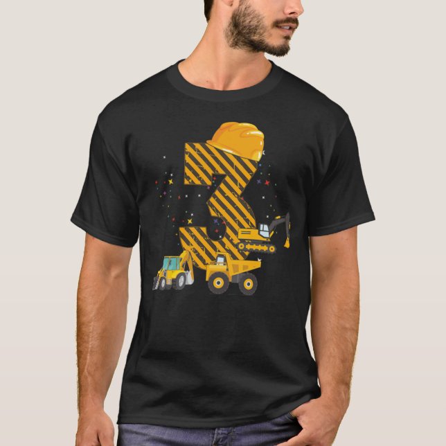 Kinderbauwagen 3. Geburtstag Junge Junge Junge T-Shirt (Vorderseite)