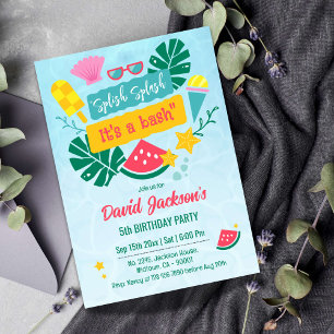 Kinderbecken mit tropischem Party 5. Geburtstag Einladung