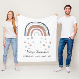 Kinderbettdecke Geburtsurkunde Regenbogen Sterne Fleecedecke