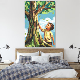 Kinderbewunderung: Lebhaftes modernes Baumposter Leinwanddruck
