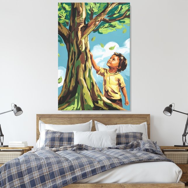 Kinderbewunderung: Lebhaftes modernes Baumposter Leinwanddruck (Insitu (Schlafzimmer))
