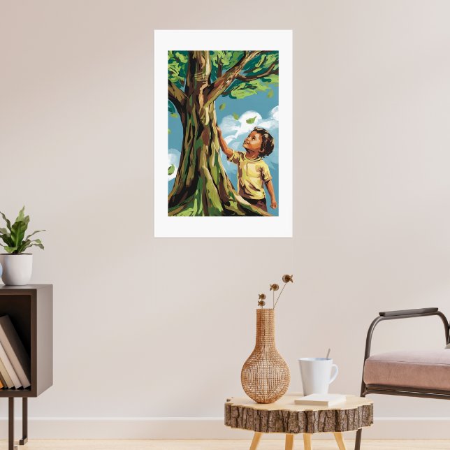 Kinderbewunderung: Lebhaftes modernes Baumposter Poster (Wohnzimmer 3)