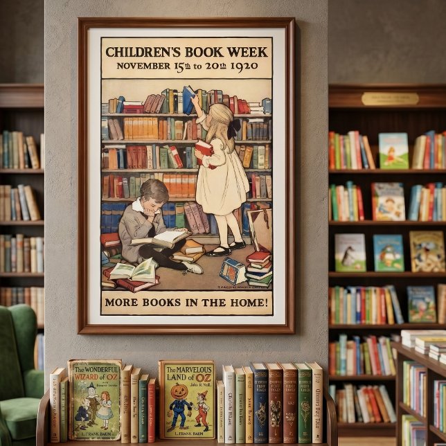 Kinderbuchwoche von Jessie Willcox Smith Poster (Vintage illustration with Children's Book Week, More Books In The Home! by Jessie Willcox Smith. )