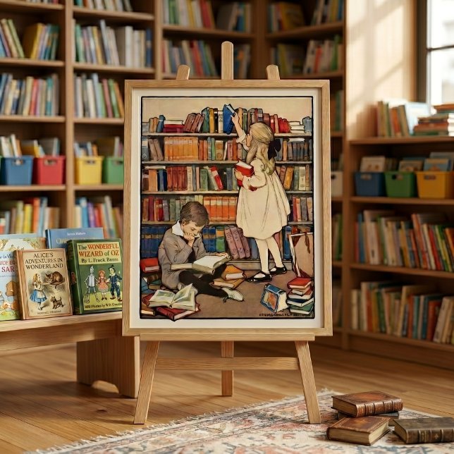 Kinderbuchwoche von Jessie Willcox Smith Poster (Vintage illustration with Children's Book Week, More Books In The Home! by Jessie Willcox Smith. )