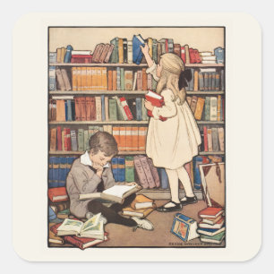 Kinderbuchwoche von Jessie Willcox Smith Quadratischer Aufkleber