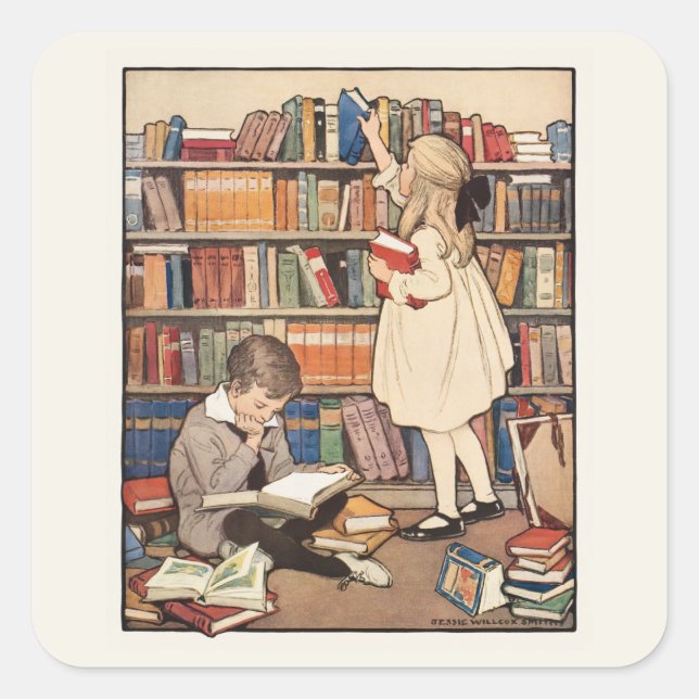 Kinderbuchwoche von Jessie Willcox Smith Quadratischer Aufkleber (Vorderseite)