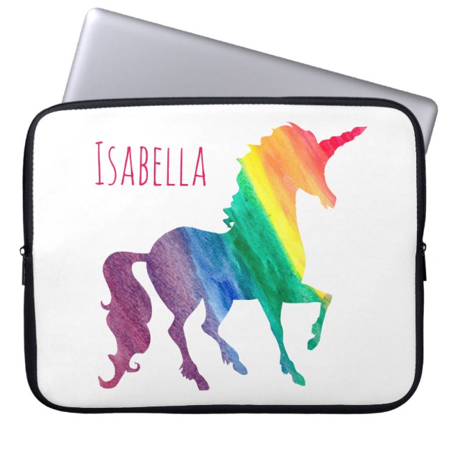 Kindercooler bunter Watercolor-RegenbogenUnicorn Laptopschutzhülle (Vorderseite)