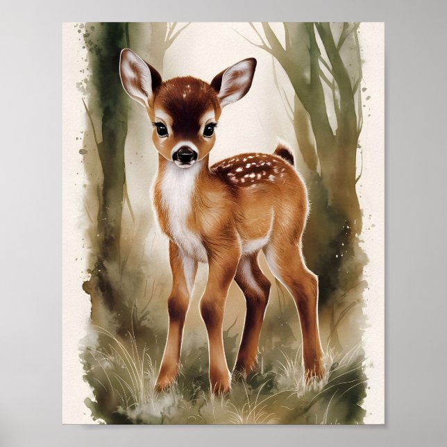 Kinderdekor Wasserfarbe Hirsche Adorable Kinderzim Poster (Vorne)