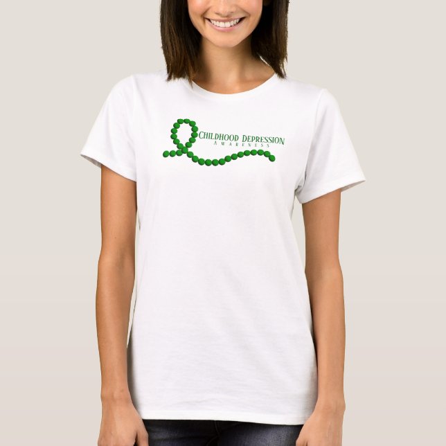 Kinderdepressionsbewusstsein Grüne Ribbon-Perlen T-Shirt (Vorderseite)