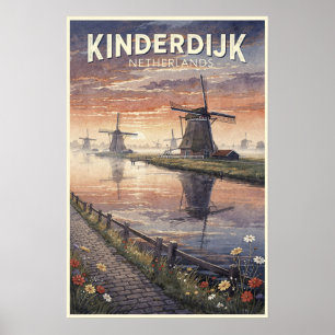 Kinderdijk Niederlande Vintage Reise Poster