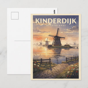 Kinderdijk Niederlande Vintage Reise Postkarte