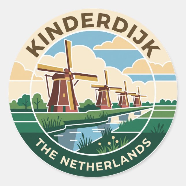 Kinderdijk-Windmühlen Niederlande Runder Aufkleber (Vorderseite)