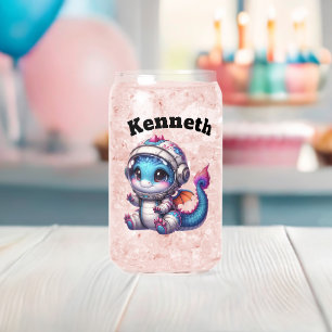 Kinderdrache im Helm, der den Weltraum erforscht Dosenglas